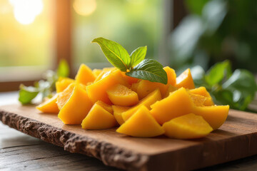 Tempting Thai Mango Salad: Clean Food Photography with Sunset Light and Spacious Layout
