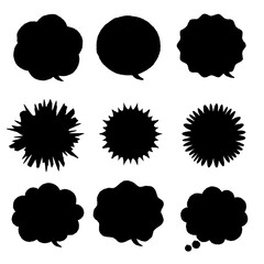 手描き風の黒い吹き出しセット・ポップでかわいいシルエット素材