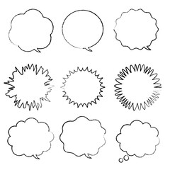 Fototapeta premium 手描き風の白抜き吹き出しセット・ラフな線がかわいいモノクロ素材