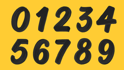 Hand-Painted Numbers 0–9 – Black Brush Texture on Yellow Background