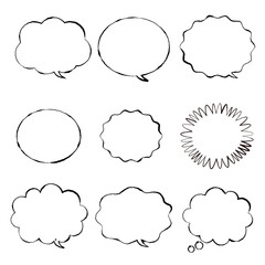 手描き風の白抜き吹き出しセット・ラフな線がかわいいモノクロ素材