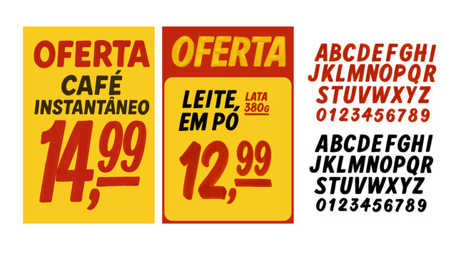 Hand Painted Brazilian Supermarket Sign Alphabet and Numbers – Vintage Style