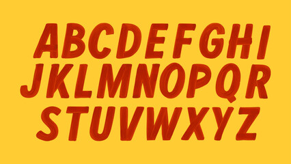 Hand-Painted Uppercase Alphabet – Red Brush Letters on Yellow Background