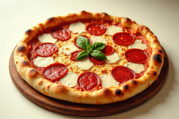 Delicious Margherita Pizza Backyard Brunch Setup: Creamy Background, Clean Food Photography, Overcast Natural Light