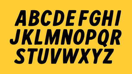 Bold Handwritten Sans Serif Alphabet – Black Letters on Yellow Background