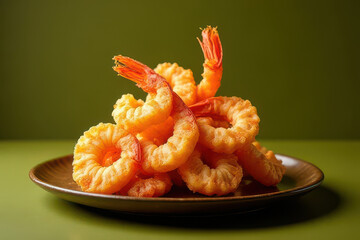 Tempting Shrimp Tempura: Elegant Fine Dining Photography with Olive Green Background