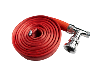Red fire hose coiled