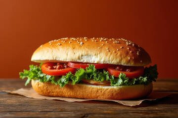 Tempting Banh Mi Sandwich in Industrial Café Vibe Corner on Terracotta Background