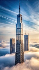 Towering skyscraper dominates the urban landscape