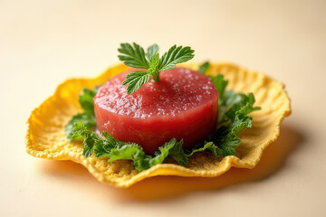 Tempting Tuna Tartare in Botanical Brunch Corner: Clean Food Photography with Natural Light