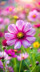 Fototapeta premium Cosmos flower blossom in garden with vibrant colors and delicate petals