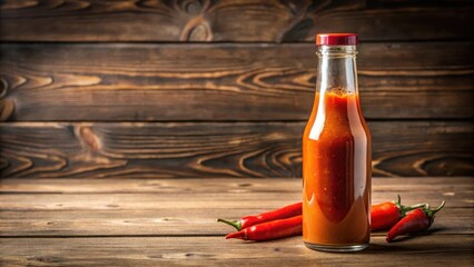 Spicy Hot Sauce Bottle on Wooden Table