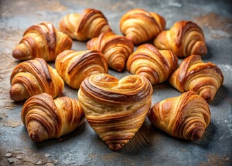 Fototapeta premium Heart-Shaped Sweet Croissants with Golden Brown Crust and Flaky Layers