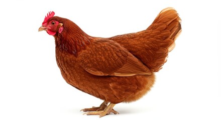 Fototapeta premium A Stunning Rhode Island Red Hen on White Background