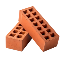 Two hollow clay bricks isolated on transparent background