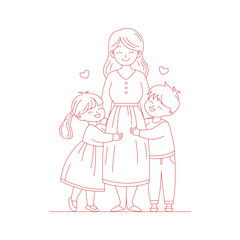 Vector illustration of a line style design of a child hugging his mother, happy mother's day design