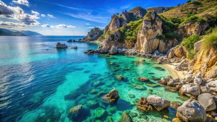 Rocky cliffside with crystal clear waters at Capo Vaticano beach in Calabria