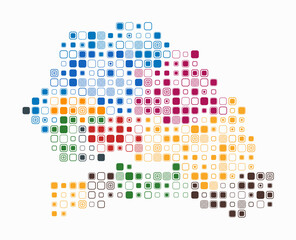 Senegal, shape of the country built of colored cells. Digital style map of Senegal on a white background. Large size rounded square blocks. Plain vector illustration.