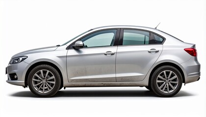 Fototapeta premium Urban Dust-Covered Sedan – Side View Isolated on White
