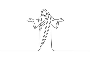 Continuous one line drawing of Jesus christ. Single line drawing illustration of Lord jesus. Happy Ascension Day concept vector art. Doodle line illustration.