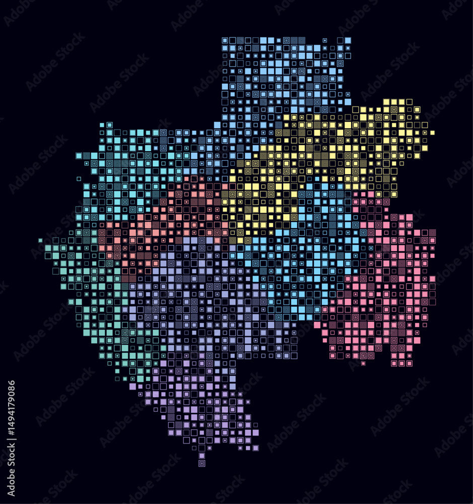 Poster gabon, shape of the country build of colored cells. digital style map of the gabon on dark backgroun