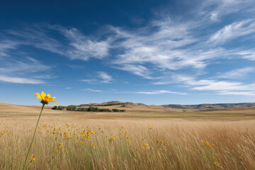 serene summer landscape in kansas with gentle winds sweeping across golden prairies tall grasses swaying gracefully