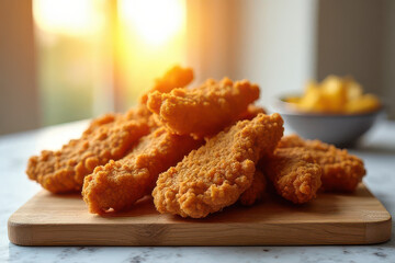 Delicious Buttermilk Fried Chicken Photography: Clean Food Style, Sunset Light, High Resolution
