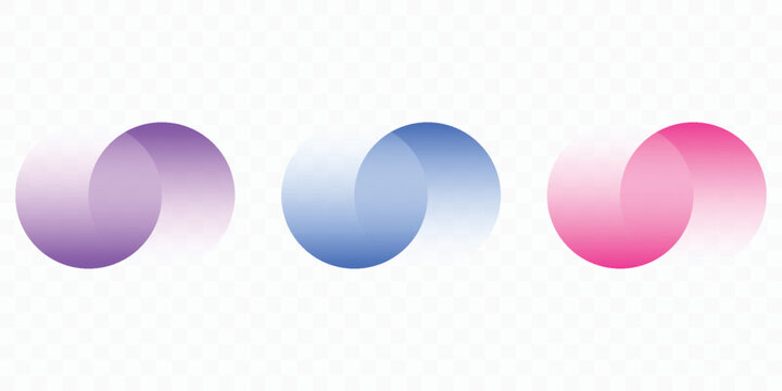 Transparent graphic design element, abstract circles. Connected round shapes for corporate identity. Company logo. Abstract transparent symbol of connected circles