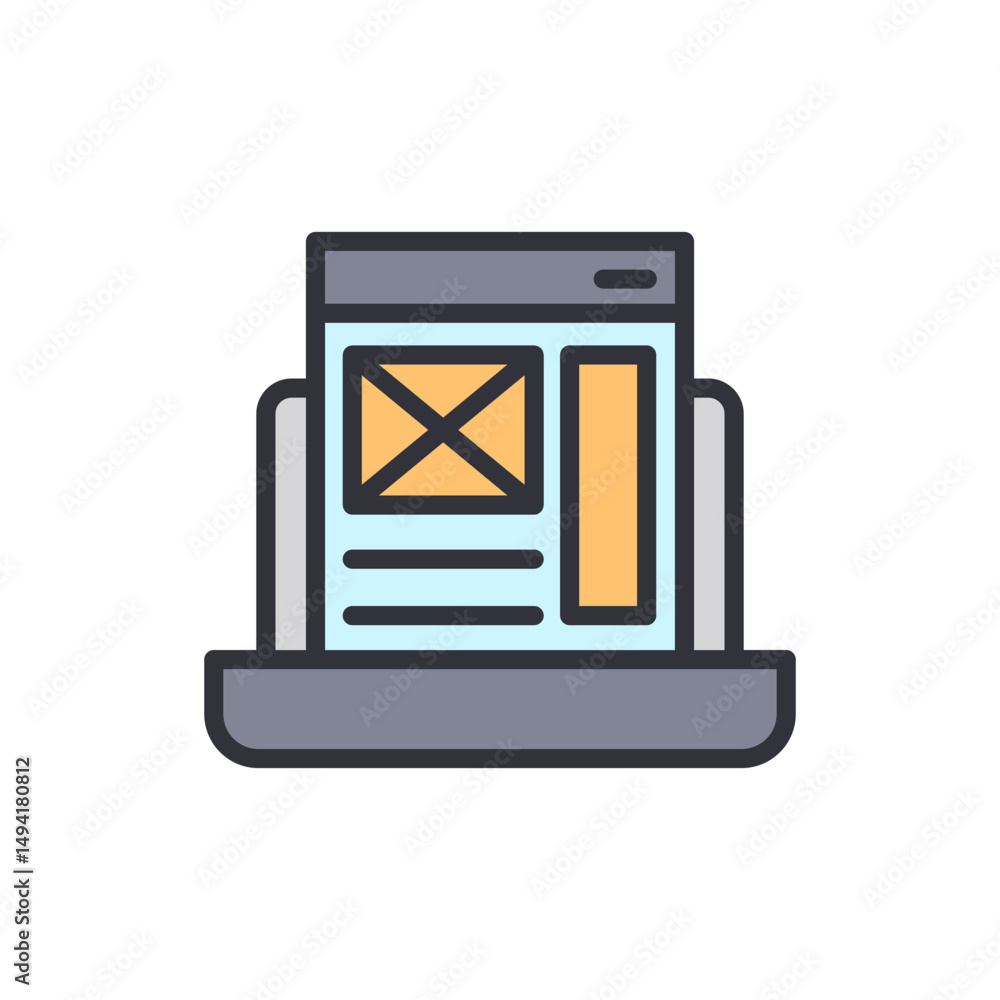 Poster simple icon illustrating website layout design with transparent view