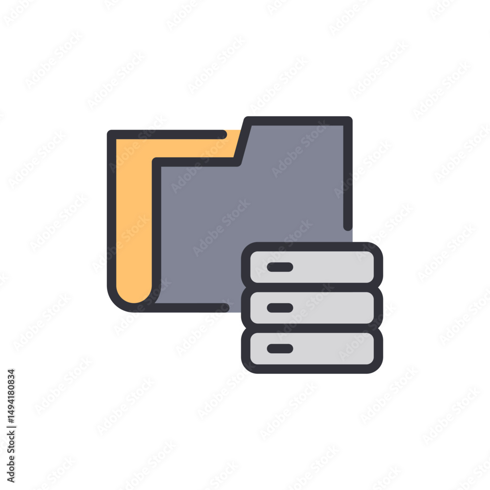Poster data folder with database icon on transparent vector illustration