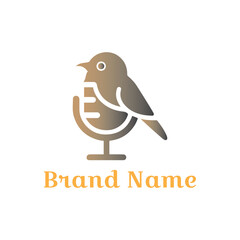 A cute bird vector illustration shows an animal in nature perched on a tree branch, a simple design. Bird Podcast Logo.