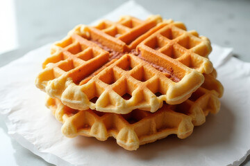 Delicious Belgian Waffles in Industrial Café Setting: Clean Food Photography with Natural Light