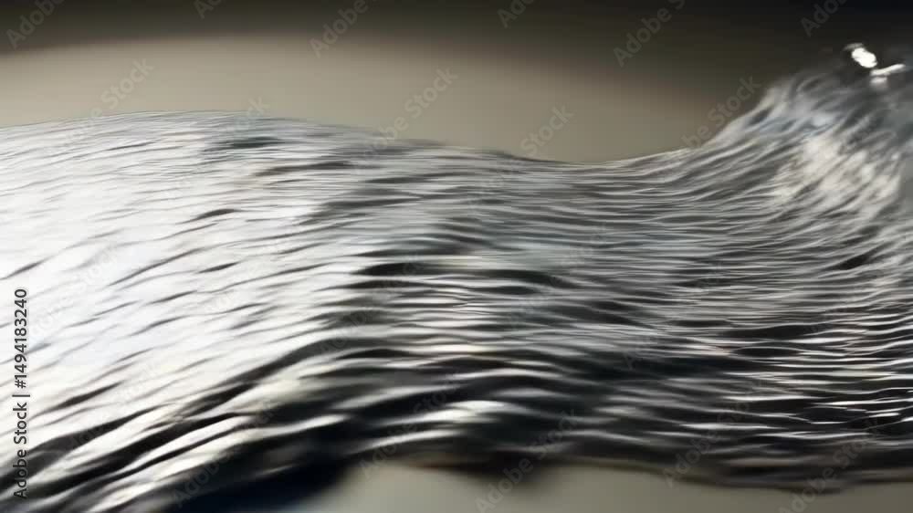 Poster abstract rippled surface of metallic silver liquid with light reflections and a blurred motion effec