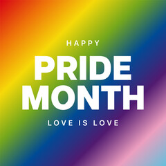 Pride Month Social Media Post Template. Happy Pride Month Square Banner Design with Pride Month Text on Rainbow Gradient Background. Vector Illustration.