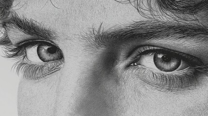 Intense Gaze: A detailed, monochrome close-up showcases a person's captivating eyes, meticulously rendered to draw the viewer into a world of deep emotion and introspection.
