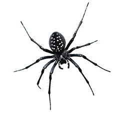 a black and white spider with a white background