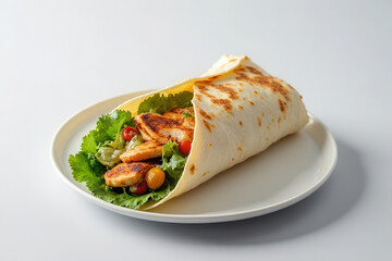 Delicious Chicken Caesar Wrap Photography: Minimalist Style, Clean Food Presentation, High Resolution Image
