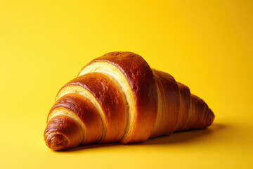 Moody Food Photography: Tempting French Croissant on Pale Yellow Background