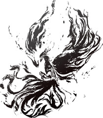 鳳凰・フェニックス・不死鳥のおしゃれな和風墨絵マークイラスト