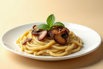 Delicious Mushroom Risotto in Cozy Breakfast Nook: Creamy Background, Natural Light, High-Res Food Photography
