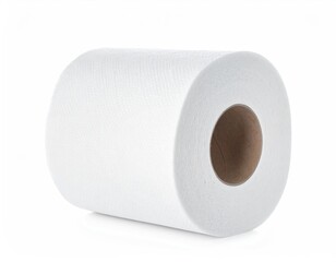 Fototapeta premium A roll of white toilet paper against a simple background. The paper is neatly rolled, with subtle textures visible