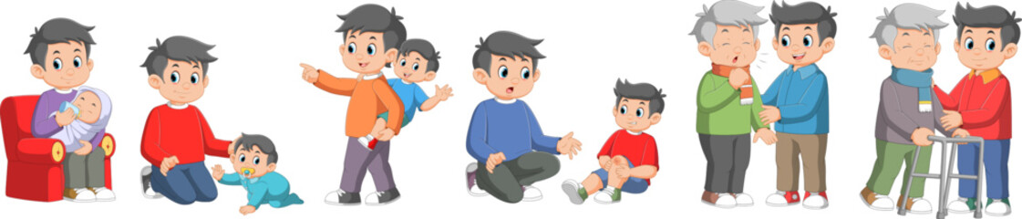Father and son relationships set. Happy loving family