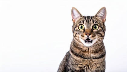 Obraz premium Cute tabby cat looking shocked isolated on white background