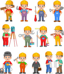 Diverse Team Of Construction Workers Use Various Tools And Equipment. Collaboration And Building Trade Professions