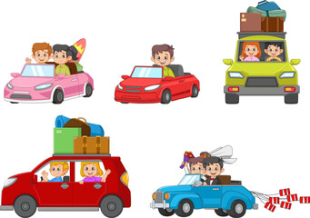 Childrens car. Set. Kids drives different cars