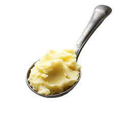 a spoon with mashed potatoes on it