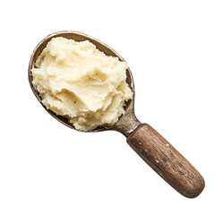 a spoon with mashed potatoes on it