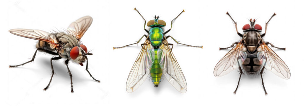 Collection of Greenfly fly full body isolate on transparent background,