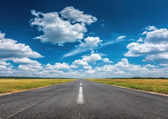 Open Road Leading To Horizon Under Sunny Sky