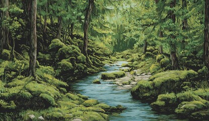 Tranquil Forest Stream With Lush Greenery